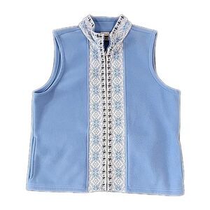 Vintage LL Bean Vest Women's Size L Blue Nordic Fair Isle Snowflake Fleece